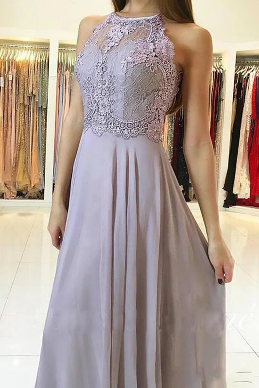 OKBBN Elegant Strap Lace Chiffon Long Formal Ball Dress