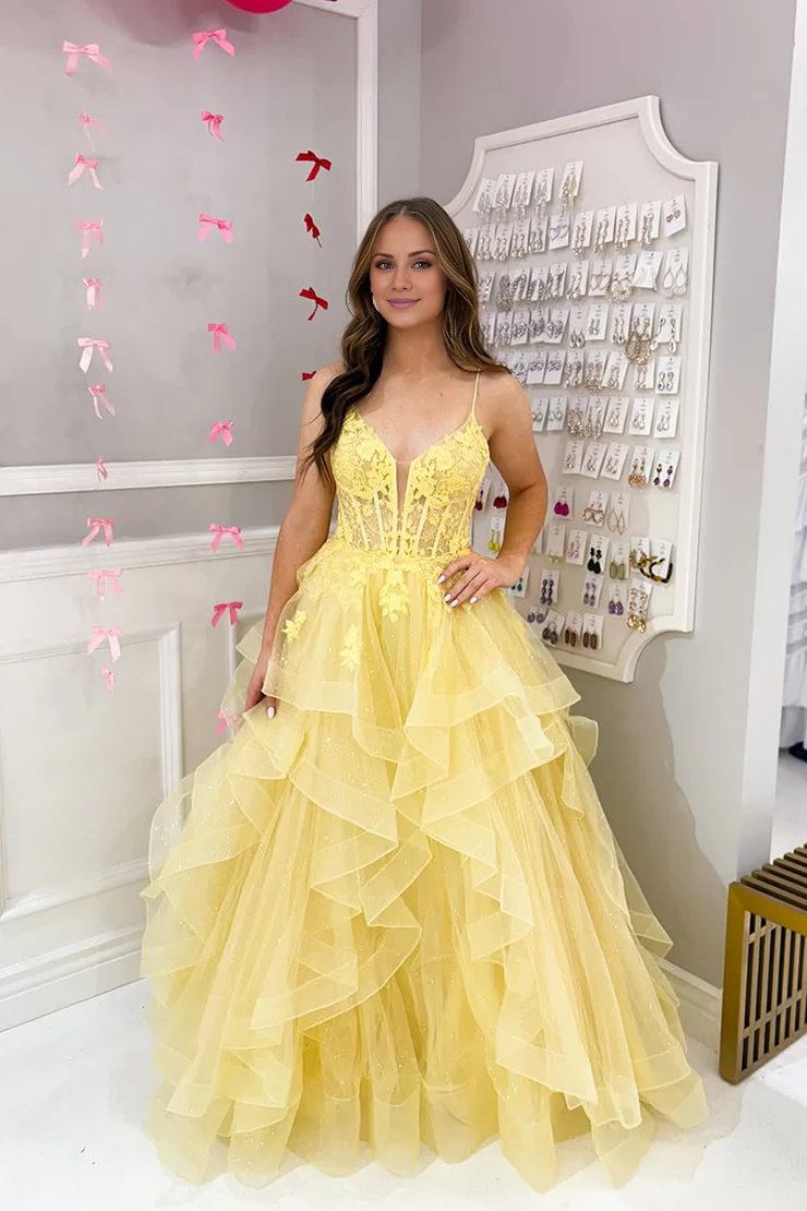 OKBBN Fairy A-line V-neck chiffon ruffled ball gown