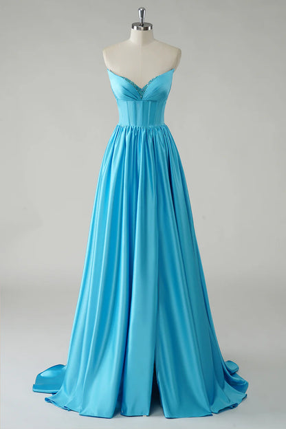 OKBBN A-line satin slit tight evening gown