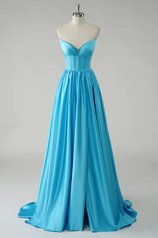 OKBBN A-line satin slit tight evening gown