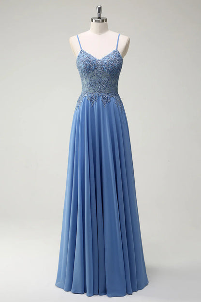 OKBBN decal A-line thin shoulder strap pleated long ball gown