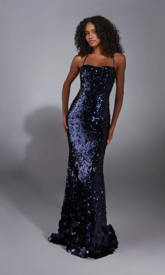 OKBBN backless long back strap sequin dance dress