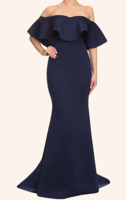 OKBBN Mermaid Off Shoulder Satin Long Ball Dress