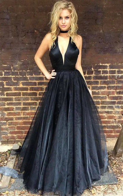 OKBBN Elegant Backless V-neck Long Retro Formal Ball Dress
