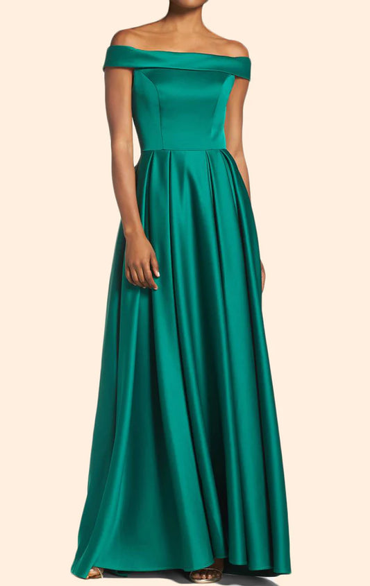 OKBBN Off Shoulder Satin Long Elegant Formal Ball Dress