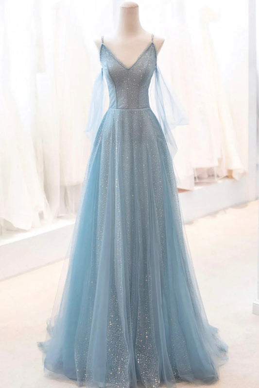 OKBBN Shiny Chiffon Long A-line Strap Ball Dress