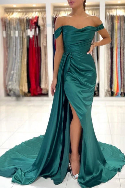 OKBBN minimalist long off shoulder slit mermaid dance dress
