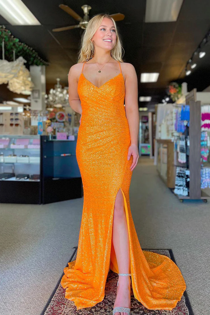 OKBBN Mermaid V-neck Sparkling Long Ball Dress
