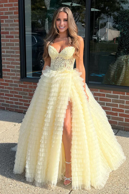 OKBBN Cute Ball Dress Sweetheart Chiffon Layered Long Ball Dress