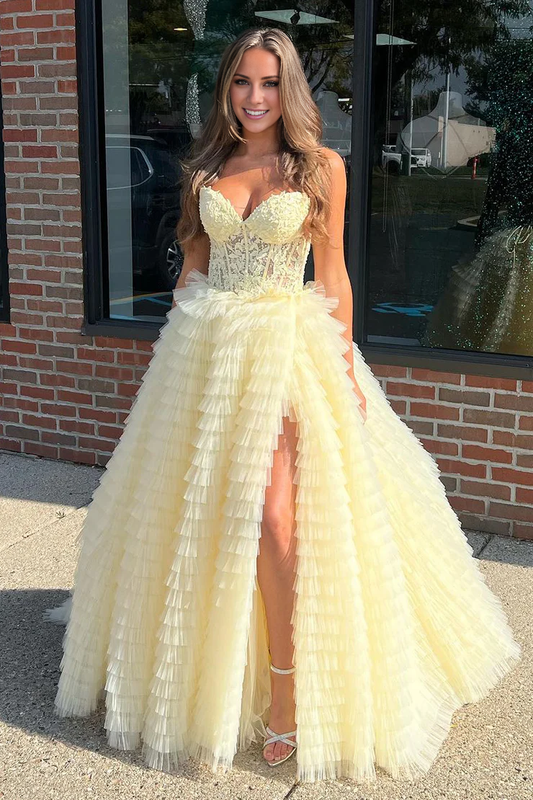 OKBBN Cute Ball Dress Sweetheart Chiffon Layered Long Ball Dress