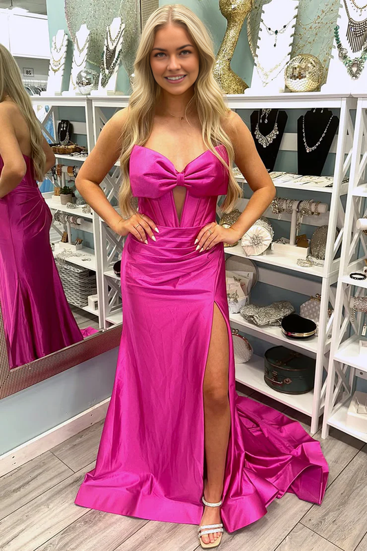 OKBBN Cute Mermaid Off Shoulder Satin Split Ball Dress