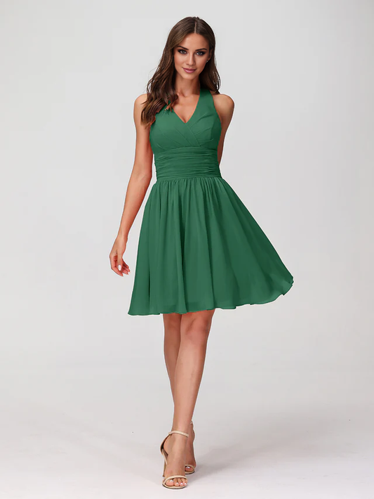 OKBBN backless V-neck short chiffon bridesmaid dress