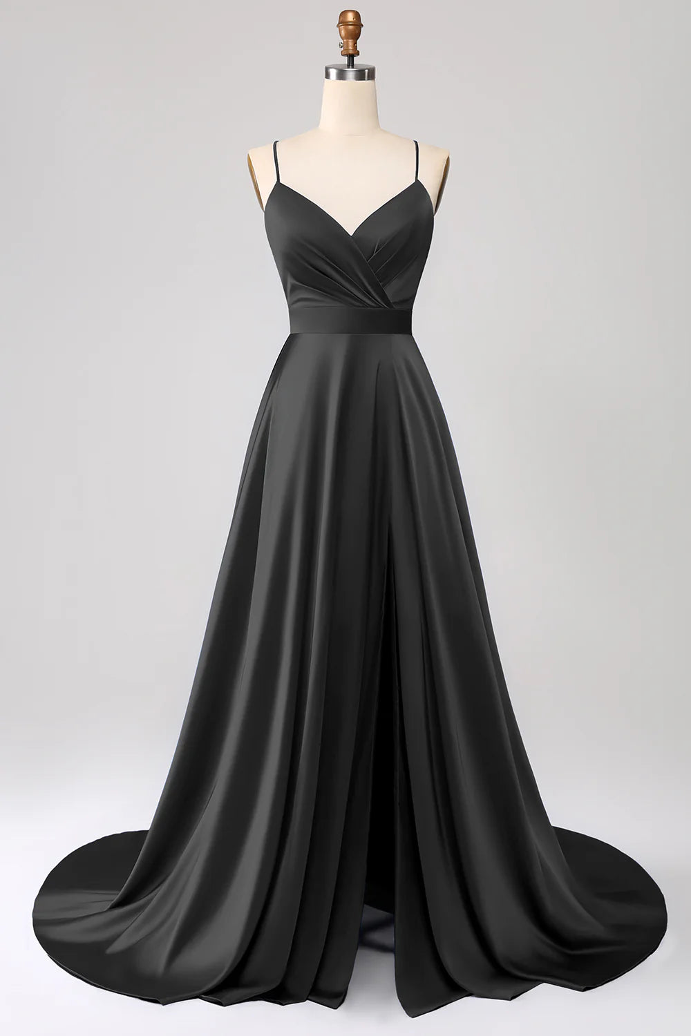 OKBBN A-line slim shoulder strap backless sleeveless satin ball gown