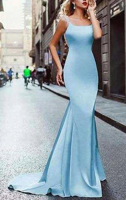 OKBBN Mermaid Round Neck Long Formal Ball Dress