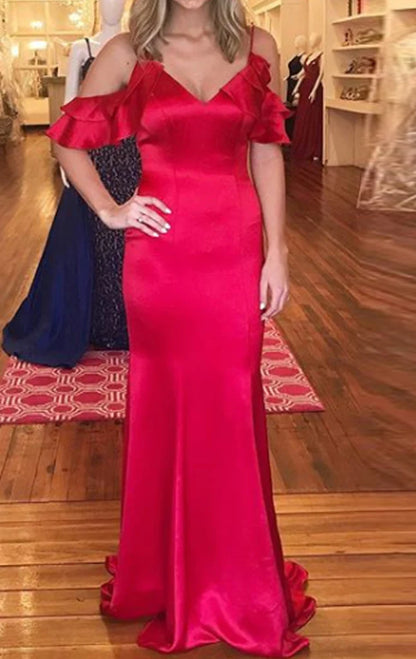 OKBBN Tight Off Shoulder Satin Formal Ball Dress
