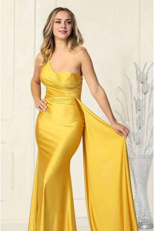 OKBBN Elegant Mermaid Long One Shoulder Ruffle Ball Dress