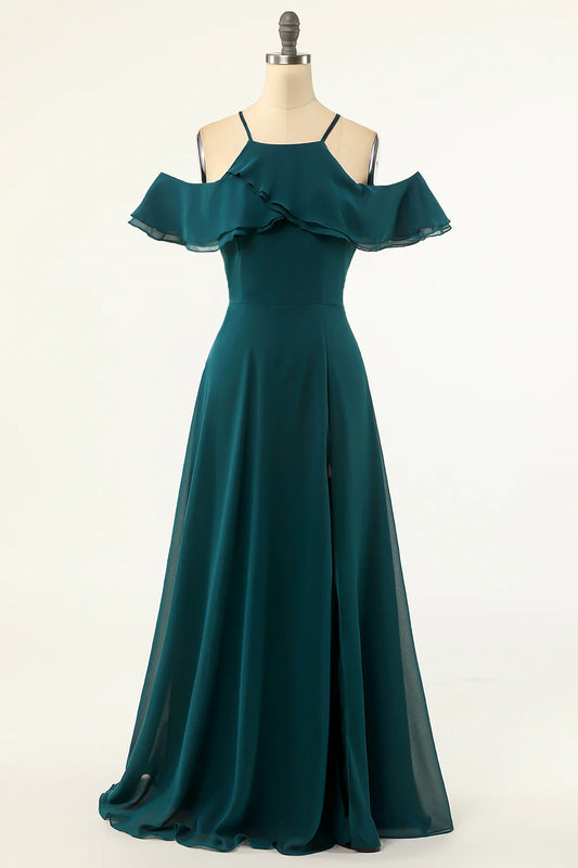 OKBBN off shoulder slim shoulder strap long evening gown