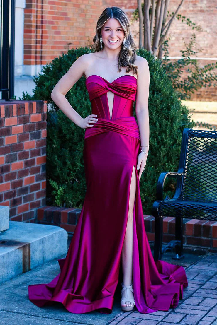 OKBBN Charming Mermaid Sweetheart Satin Long Ball Dress