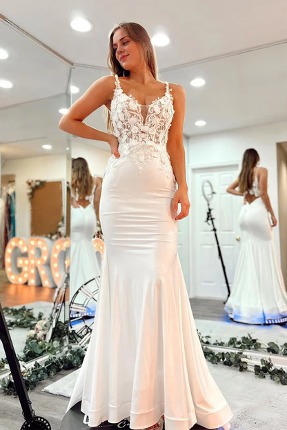 OKBBN Charming Mermaid V-neck Satin Ball Dress