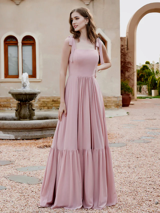 OKBBN A-line bow ruffle sleeveless chiffon bridesmaid dress