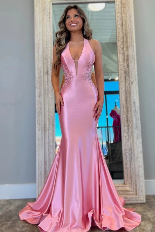 OKBBN sexy and hot tight V-neck backless sleeveless applique dance dress