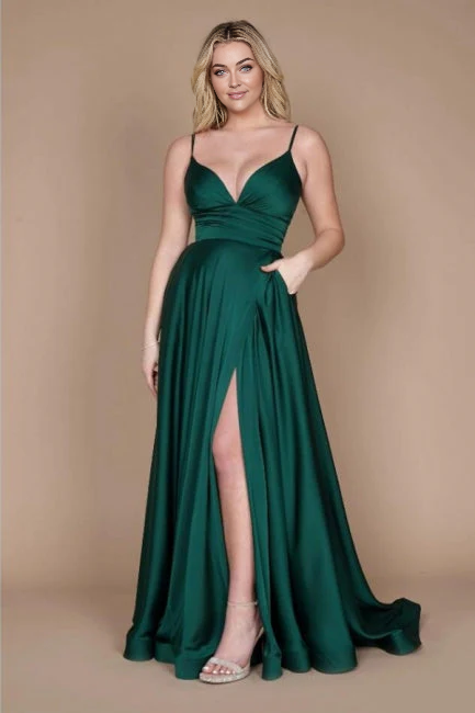OKBBN Simple Thin Strap Sleeveless Straight Tube Satin Ball Dress