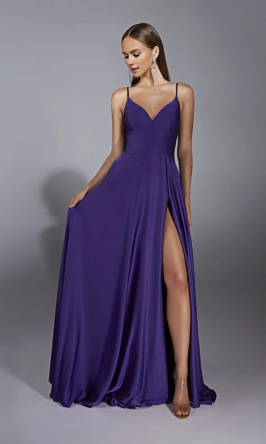 OKBBN Classic Long A-line V-neck Ball Dress