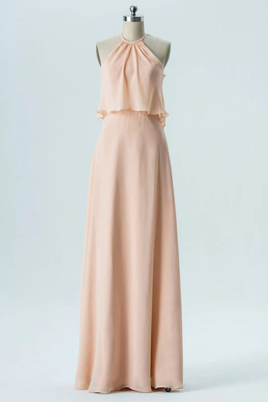 Chiffon Halter Ruffled Bridesmaid Dress
