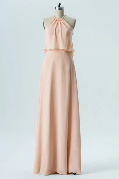 Chiffon Halter Ruffled Bridesmaid Dress