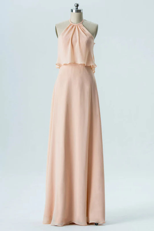 Chiffon Halter Ruffled Bridesmaid Dress