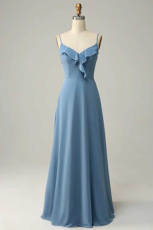 OKBBN's charming A-line thin shoulder straps and floor ruffled Bridesmaid Dresses