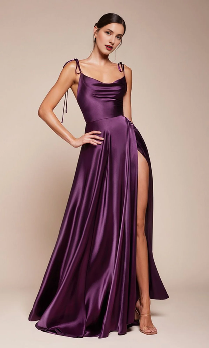 OKBBN Neck and Neck Long Satin Ball Dress