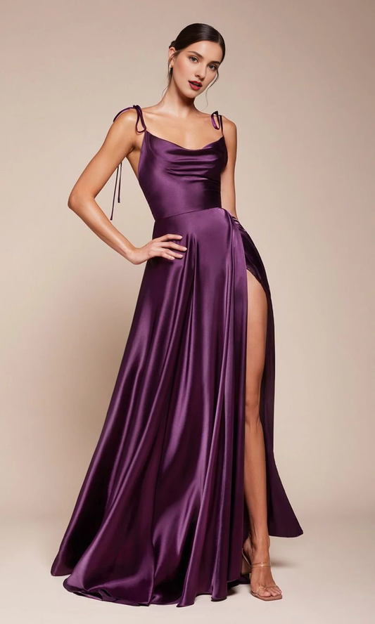 OKBBN Neck and Neck Long Satin Ball Dress