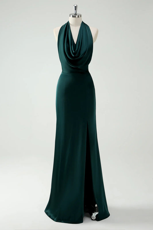 OKBBN backless mermaid long slit bridesmaid dress