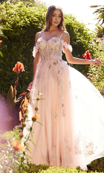 OKBBN's beautiful and elegant thin shoulder strap applique chiffon dance dress
