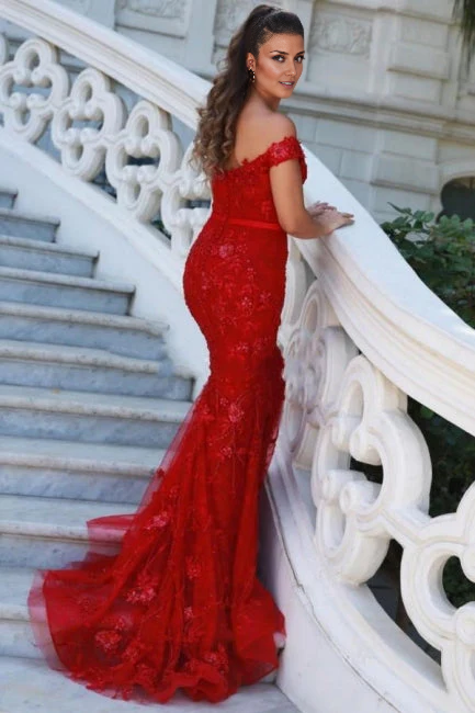 OKBBN Elegant Long Off Shoulder Sparkling Mermaid Ball Dress