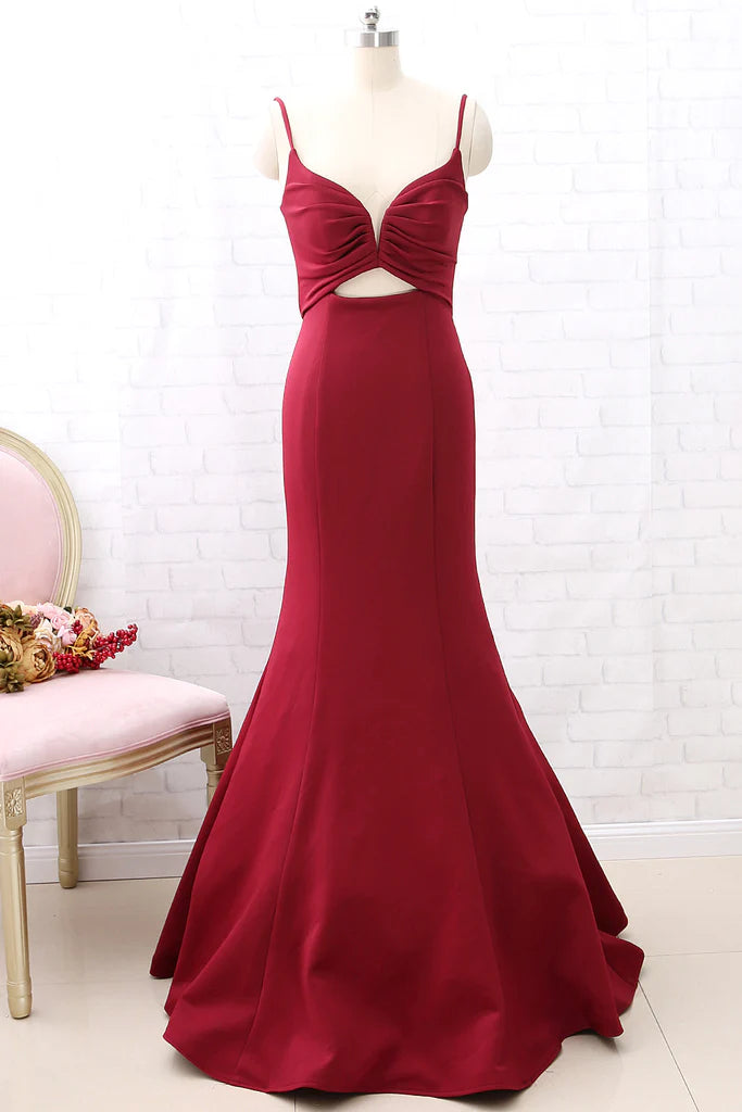 OKBBN Strap V-neck Mermaid Long Hollow Formal Ball Dress