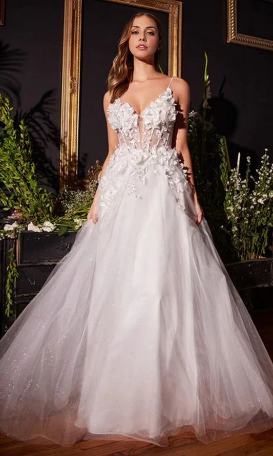 OKBBN Elegant V-neck Long Floral Strap Ball Dress