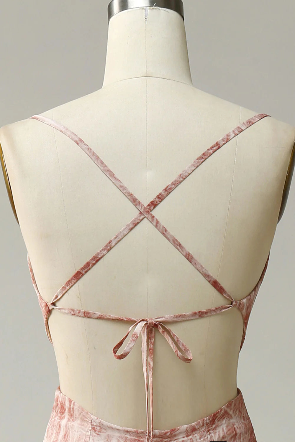 Slim and sweet spaghetti straps powder blusher long front slit bridesmaid dress