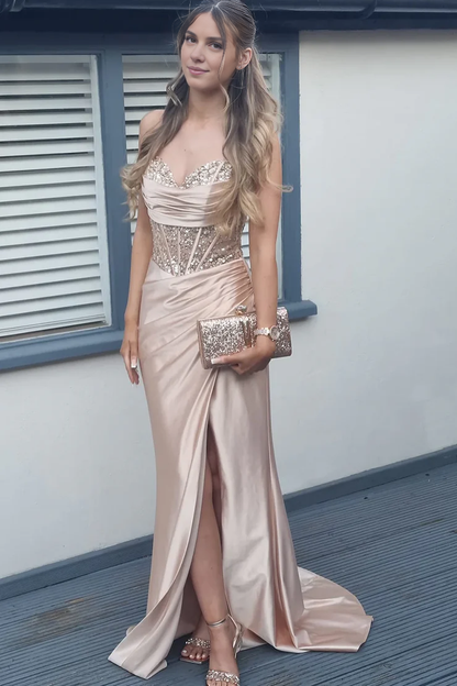 OKBBN Mermaid Sweetheart Satin Split Ball Dress