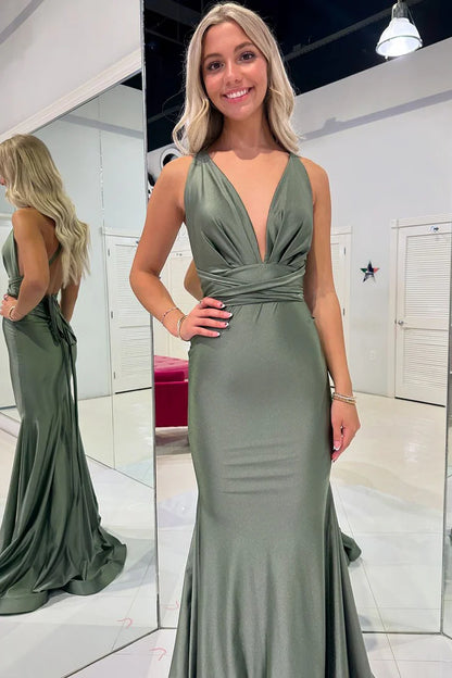 OKBBN Charming Mermaid V-neck Ball Dress