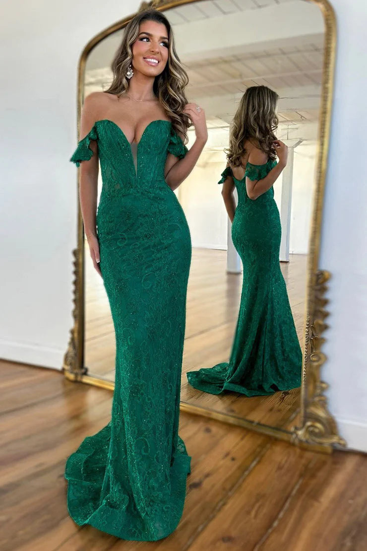 OKBBN Elegant Mermaid Sweetheart Lace Long Ball Dress