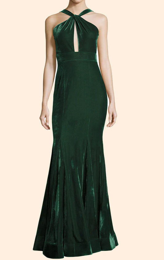 OKBBN backless velvet long minimalist formal ball dress