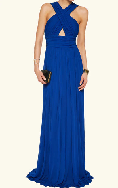 OKBBN Elegant V-neck Sexy Long Chiffon Ball Dress