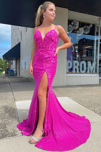 OKBBN Sparkling Mermaid V-neck Glitter Long Ball Dress with Stickers