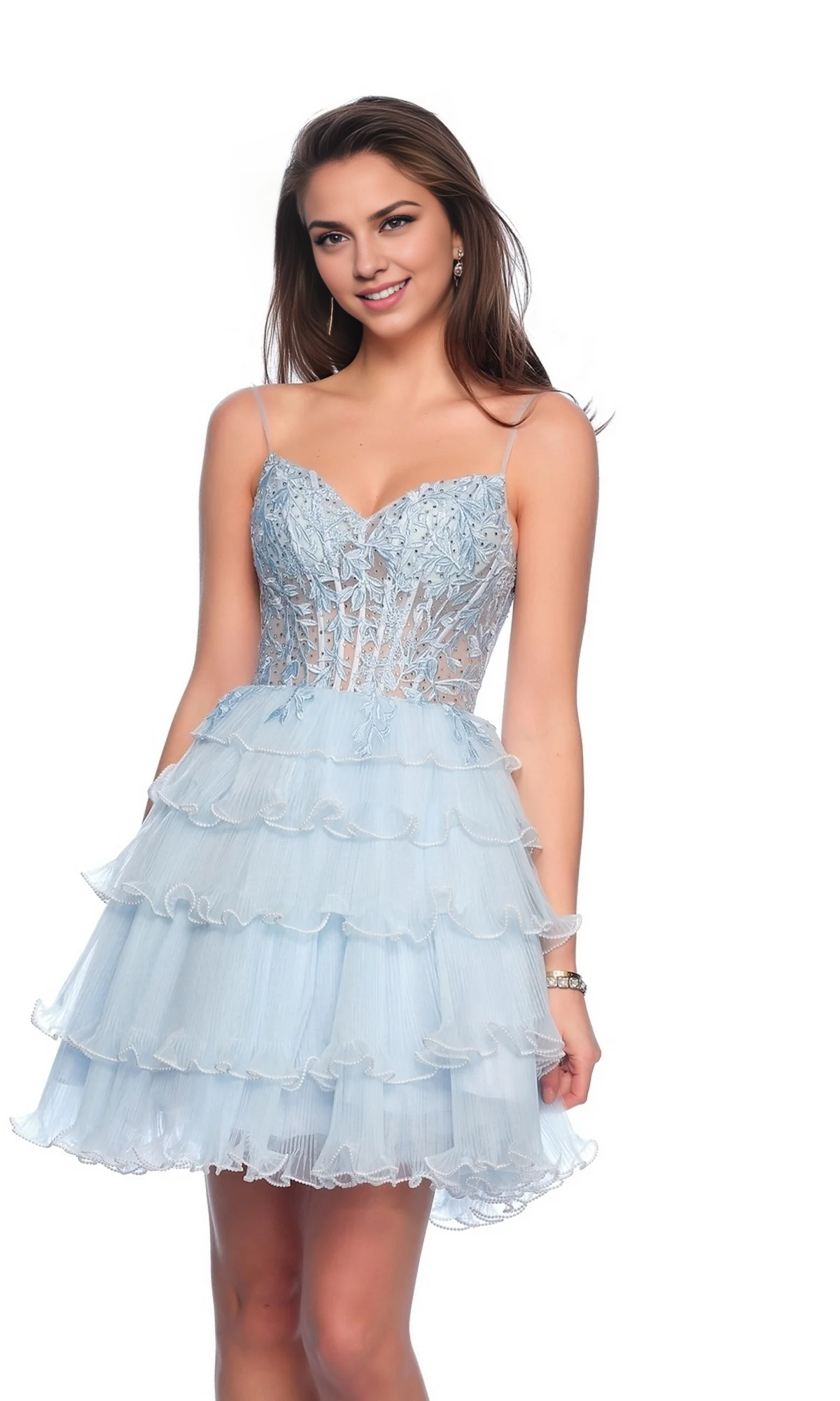 OKBBN A-line short ruffle edge embroidery perspective layered Homecoming Dresses