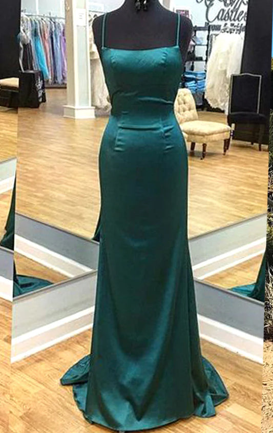 OKBBN Strap Mermaid Satin Long Formal Ball Dress