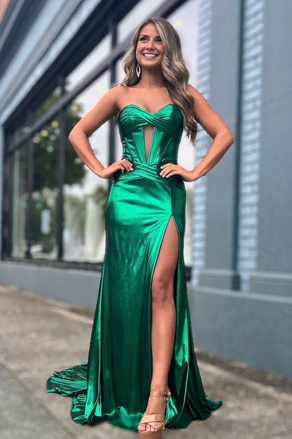 OKBBN Sparkling Mermaid Sweetheart Lock Hole Satin Long Ball Dress