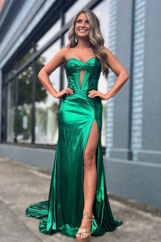 OKBBN Sparkling Mermaid Sweetheart Lock Hole Satin Long Ball Dress