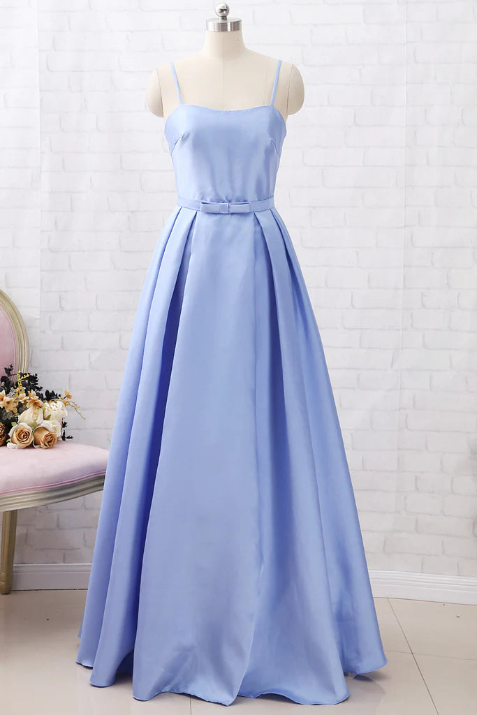 OKBBN slim shoulder strap long satin formal evening dance dress